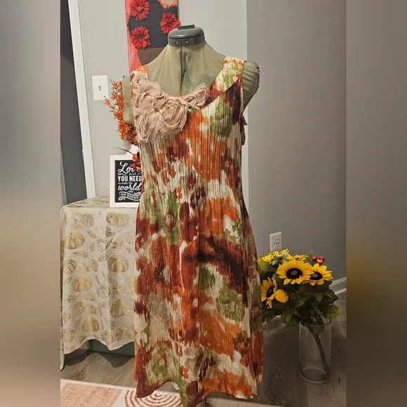 Sunny Leigh Floral Multicolor Sleeveless Dress Sheer Sz Large - Picture 1 of 10